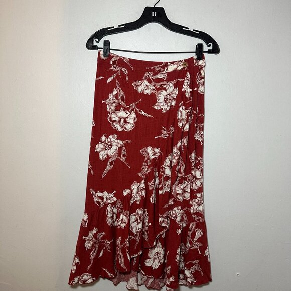 ZARA Red Floral Ruffle Midi Skirt – Size Small - Picture 4 of 10